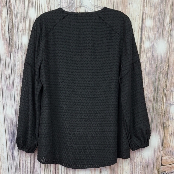 ISAAC Mizrahi Black Ladder Lace Dot Detail Blouse - Picture 7 of 14